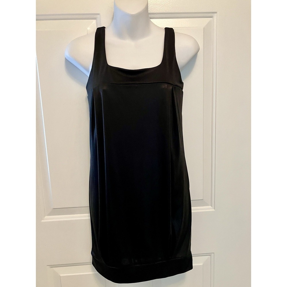 Aqua Brand Black Tunic Shirt Sz XS Faux‎ Shiny Leather Look Top Women’s